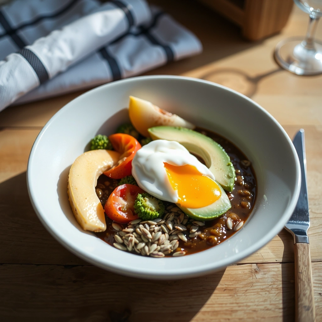Gesundes, nährstoffreiches Frühstück in natürlicher Umgebung